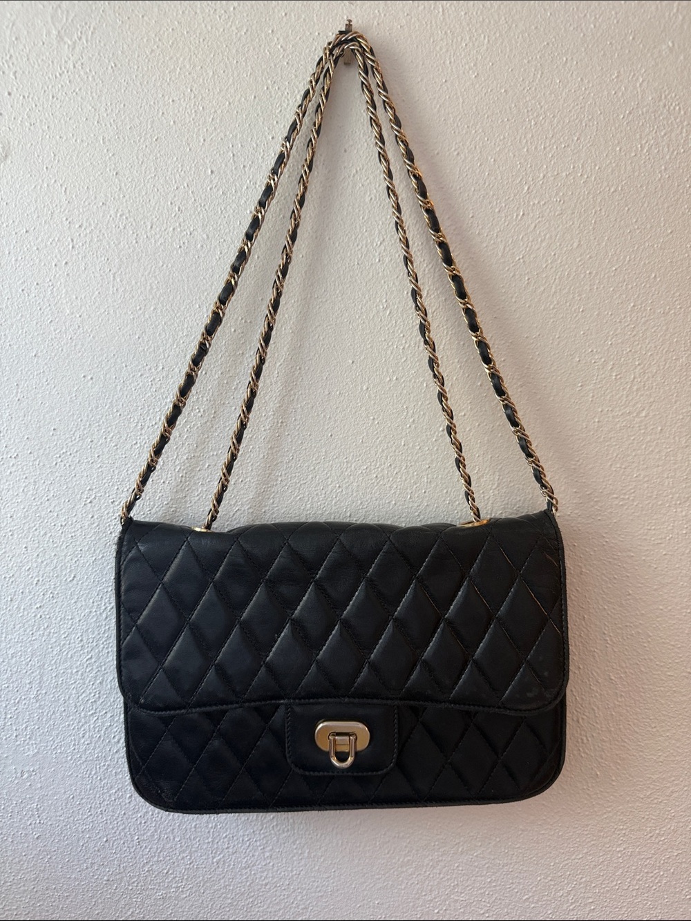 Vintage Brooks Brothers Black Quilted Shoulder Bag with Gold Chain